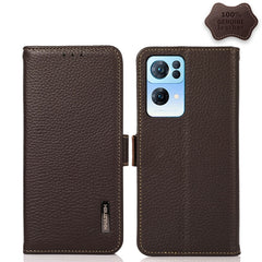 KHAZNEH Side-Magnetic Litchi Genuine Leather RFID Case, For OPPO Reno5 A JP Version, For OPPO Reno6 Pro 5G, For OPPO Reno6 Pro+ 5G, For OPPO Reno6 5G, For OPPO Reno7 5G, For OPPO Reno7 Pro 5G