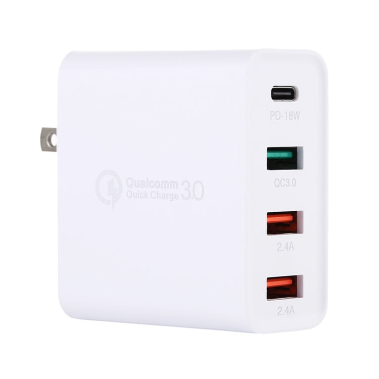 A3 PD 18W USB-C / Type-C + QC3.0 USB + Dual USB Interface Travel Charger, US Plug, EU Plug, UK Plug