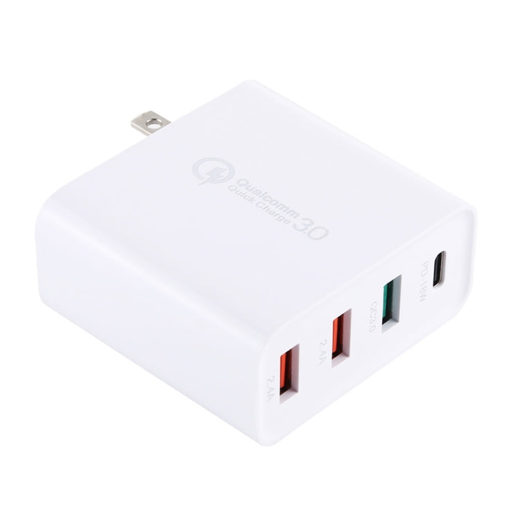 A3 PD 18W USB-C / Type-C + QC3.0 USB + Dual USB Interface Travel Charger, US Plug, EU Plug, UK Plug