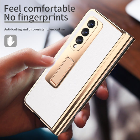 Electroplated Hinge Pen Slot Lychee Phone Case, For Samsung Galaxy Z Fold3 5G