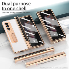 Electroplated Hinge Pen Slot Lychee Phone Case, For Samsung Galaxy Z Fold3 5G