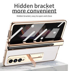 Electroplated Hinge Pen Slot Lychee Phone Case, For Samsung Galaxy Z Fold3 5G