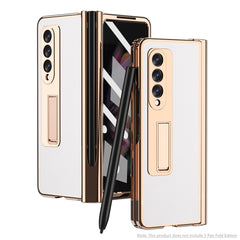 Electroplated Hinge Pen Slot Lychee Phone Case, For Samsung Galaxy Z Fold3 5G