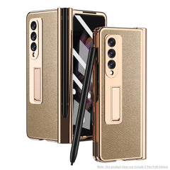 Electroplated Hinge Pen Slot Lychee Phone Case, For Samsung Galaxy Z Fold3 5G