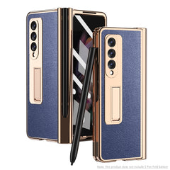 Electroplated Hinge Pen Slot Lychee Phone Case, For Samsung Galaxy Z Fold3 5G