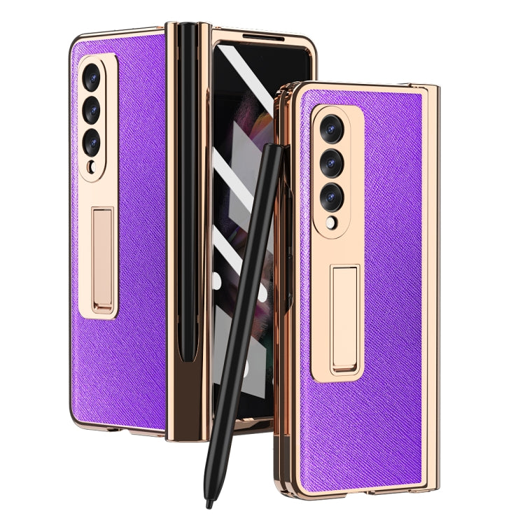 Electroplated Hinge Pen Slot Cross Phone Case, For Samsung Galaxy Z Fold3 5G