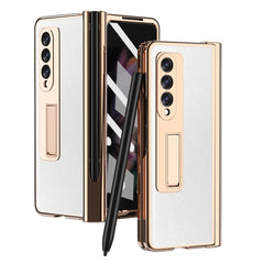 Electroplated Hinge Pen Slot Cross Phone Case, For Samsung Galaxy Z Fold3 5G