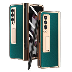 Electroplated Hinge Pen Slot Cross Phone Case, For Samsung Galaxy Z Fold3 5G