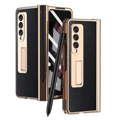 Electroplated Hinge Pen Slot Cross Phone Case, For Samsung Galaxy Z Fold3 5G