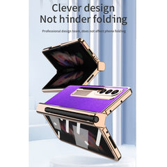 Electroplated Hinge Pen Slot Cross Phone Case, For Samsung Galaxy Z Fold3 5G