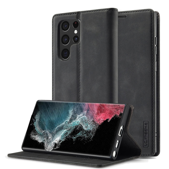 LC.IMEEKE Soft PU + TPU Magnetic Skin-friendly Feeling Leather Phone Case, For Samsung Galaxy S22 Ultra, For Samsung Galaxy S22