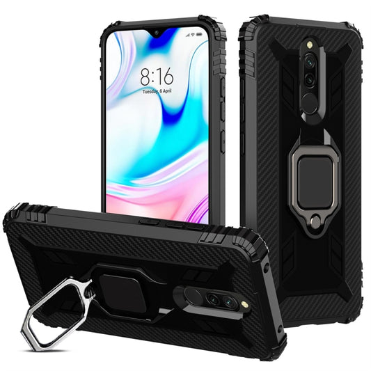 Carbon Fiber Protective Case with 360 Degree Rotating Ring Holder, For Xiaomi Redmi 8, For Xiaomi Redmi Note 8 Pro, For Xiaomi Redmi Note 8, For Vivo Y19 (U3), For Galaxy A51, For Galaxy A71