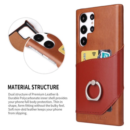 Fierre Shann Oil Wax Texture Genuine Leather Back Phone Case with 360 Degree Rotation Holder & Card Slot, For Samsung Galaxy S22 Ultra 5G, For Samsung Galaxy S22+ 5G, For Samsung Galaxy S22 5G