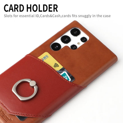 Fierre Shann Oil Wax Texture Genuine Leather Back Phone Case with 360 Degree Rotation Holder & Card Slot, For Samsung Galaxy S22 Ultra 5G, For Samsung Galaxy S22+ 5G, For Samsung Galaxy S22 5G