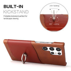Fierre Shann Oil Wax Texture Genuine Leather Back Phone Case with 360 Degree Rotation Holder & Card Slot, For Samsung Galaxy S22 Ultra 5G, For Samsung Galaxy S22+ 5G, For Samsung Galaxy S22 5G