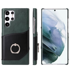 Fierre Shann Oil Wax Texture Genuine Leather Back Phone Case with 360 Degree Rotation Holder & Card Slot, For Samsung Galaxy S22 Ultra 5G, For Samsung Galaxy S22+ 5G, For Samsung Galaxy S22 5G