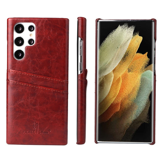 Fierre Shann Retro Oil Wax Texture PU Leather Phone Case with Card Slots, For Samsung Galaxy S22 Ultra 5G, For Samsung Galaxy S22+ 5G, For Samsung Galaxy S22 5G