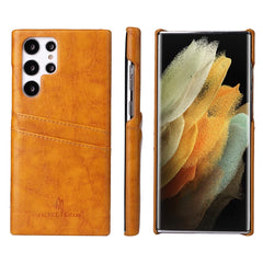 Fierre Shann Retro Oil Wax Texture PU Leather Phone Case with Card Slots, For Samsung Galaxy S22 Ultra 5G, For Samsung Galaxy S22+ 5G, For Samsung Galaxy S22 5G