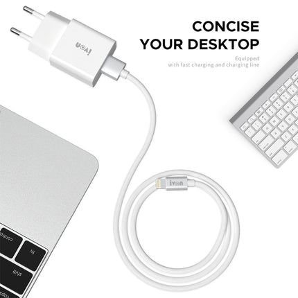 IVON AD-35 2 in 1 18W QC3.0 USB Port Travel Charger + 1m USB to 8 Pin Data Cable Set,, EU Plug, US Plug