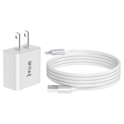 IVON AD-35 2 in 1 18W QC3.0 USB Port Travel Charger + 1m USB to 8 Pin Data Cable Set,, EU Plug, US Plug