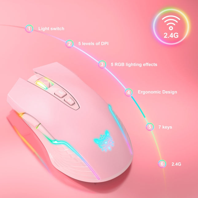 ONIKUMA CW905 2.4G RGB Lighting Wireless Mouse, CW905 Wireless Mouse(Pink), CW905 Wireless Mouse (Grey White), CW905 Wireless Mouse(Black)