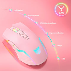 ONIKUMA CW905 2.4G RGB Lighting Wireless Mouse, CW905 Wireless Mouse(Pink), CW905 Wireless Mouse (Grey White), CW905 Wireless Mouse(Black)