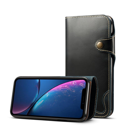 Denior Oil Wax Cowhide Magnetic Button Horizontal Flip Leather Case with Card Slots & Wallet, For iPhone XR, For Galaxy S8 Plus, For iPhone XS Max, For Galaxy S9, For Galaxy S9 Plus, For Galaxy Note 8