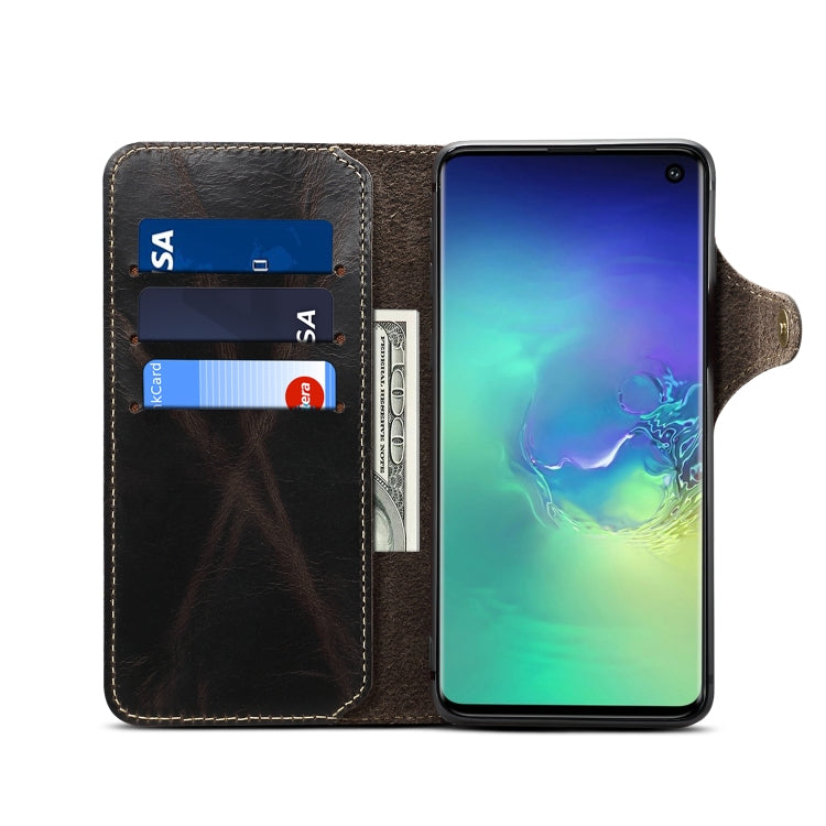 Denior Oil Wax Cowhide Magnetic Button Horizontal Flip Leather Case with Card Slots & Wallet, For Galaxy S10e, For Galaxy S10 Plus, For Galaxy Note 10, For Galaxy Note 10 Plus, For iPhone 11, For iPhone 11 Pro, For iPhone 11 Pro Max