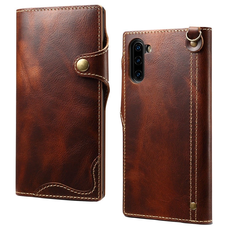 Denior Oil Wax Cowhide Magnetic Button Horizontal Flip Leather Case with Card Slots & Wallet, For Galaxy S10e, For Galaxy S10 Plus, For Galaxy Note 10, For Galaxy Note 10 Plus, For iPhone 11, For iPhone 11 Pro, For iPhone 11 Pro Max