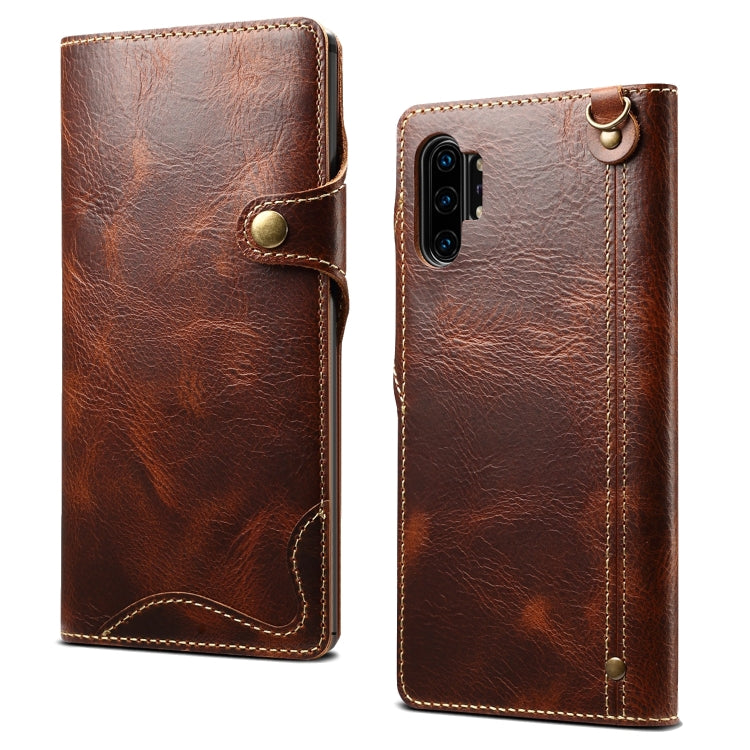 Denior Oil Wax Cowhide Magnetic Button Horizontal Flip Leather Case with Card Slots & Wallet, For Galaxy S10e, For Galaxy S10 Plus, For Galaxy Note 10, For Galaxy Note 10 Plus, For iPhone 11, For iPhone 11 Pro, For iPhone 11 Pro Max