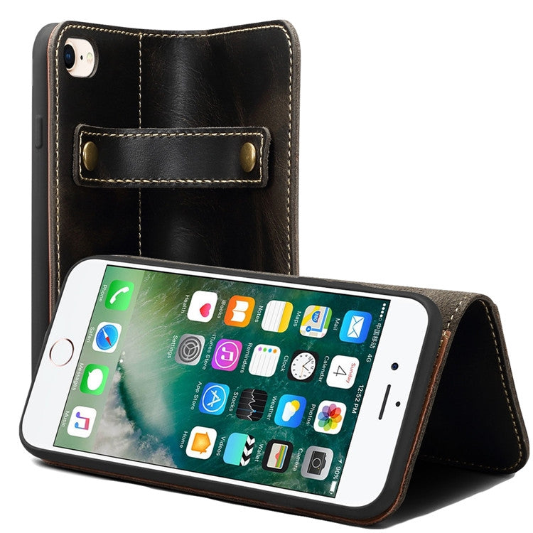 Denior Oil Wax Cowhide DK Magnetic Button Horizontal Flip Leather Case with Holder & Card Slots & Wallet, For iPhone 7 / 8, For iPhone 7 Plus / 8 Plus, For iPhone X / XS, For iPhone XR, For iPhone XS Max, For Galaxy S10, For iPhone 11, For Galaxy S10 Plus