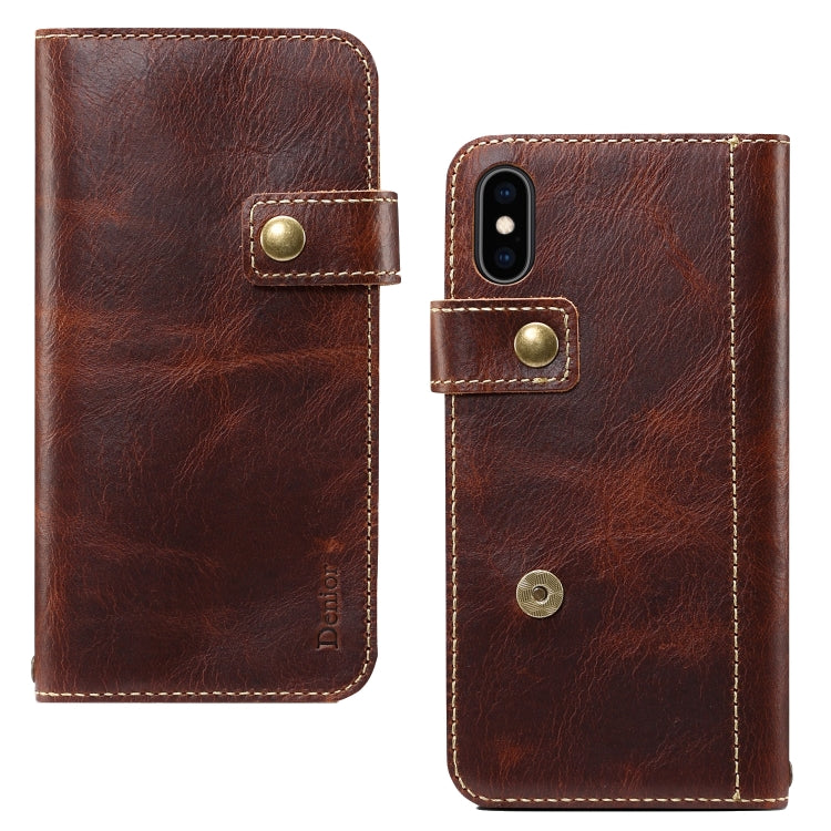 Denior Oil Wax Cowhide DK Magnetic Button Horizontal Flip Leather Case with Holder & Card Slots & Wallet, For iPhone 7 / 8, For iPhone 7 Plus / 8 Plus, For iPhone X / XS, For iPhone XR, For iPhone XS Max, For Galaxy S10, For iPhone 11, For Galaxy S10 Plus