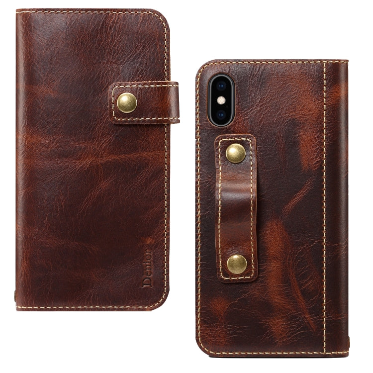 Denior Oil Wax Cowhide DK Magnetic Button Horizontal Flip Leather Case with Holder & Card Slots & Wallet, For iPhone 7 / 8, For iPhone 7 Plus / 8 Plus, For iPhone X / XS, For iPhone XR, For iPhone XS Max, For Galaxy S10, For iPhone 11, For Galaxy S10 Plus