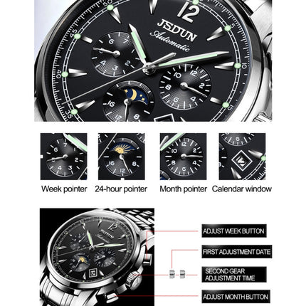 JIN SHI DUN 8750 Men Fashion Waterproof Luminous Mechanical Watch
