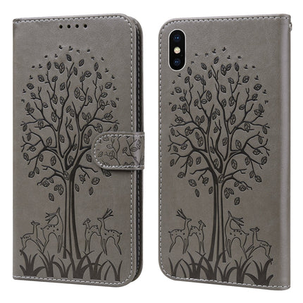 Tree & Deer Pattern Pressed Printing Horizontal Flip Leather Phone Case, For iPhone XS Max, For iPhone 7 / 8 / SE 2020 / SE 2022, For iPhone 11, For iPhone 11 Pro
