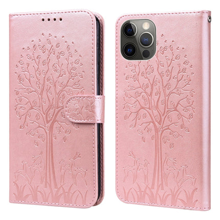 Tree & Deer Pattern Pressed Printing Horizontal Flip Leather Phone Case, For iPhone 11 Pro Max, For iPhone 12 / 12 Pro, For iPhone 12 Pro Max / 13 Pro Max, For iPhone 12 mini / 13 mini