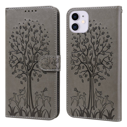 Tree & Deer Pattern Pressed Printing Horizontal Flip Leather Phone Case, For iPhone 11 Pro Max, For iPhone 12 / 12 Pro, For iPhone 12 Pro Max / 13 Pro Max, For iPhone 12 mini / 13 mini