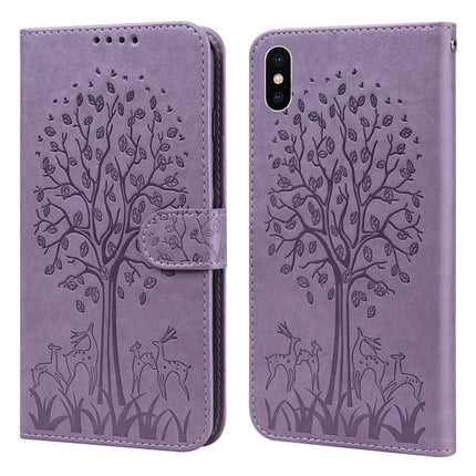 Tree & Deer Pattern Pressed Printing Horizontal Flip Leather Phone Case, For iPhone 13 Pro, For iPhone 13, For iPhone X / XS, For iPhone XR