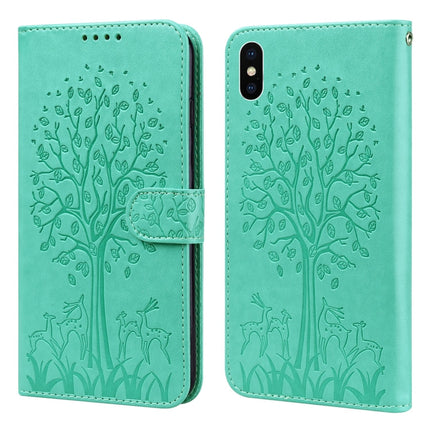 Tree & Deer Pattern Pressed Printing Horizontal Flip Leather Phone Case, For iPhone 13 Pro, For iPhone 13, For iPhone X / XS, For iPhone XR
