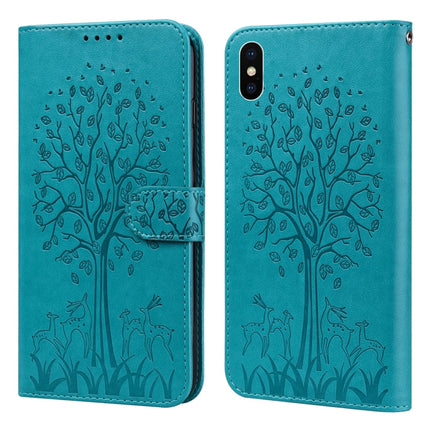Tree & Deer Pattern Pressed Printing Horizontal Flip Leather Phone Case, For iPhone 13 Pro, For iPhone 13, For iPhone X / XS, For iPhone XR