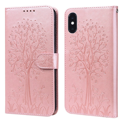 Tree & Deer Pattern Pressed Printing Horizontal Flip Leather Phone Case, For iPhone 13 Pro, For iPhone 13, For iPhone X / XS, For iPhone XR