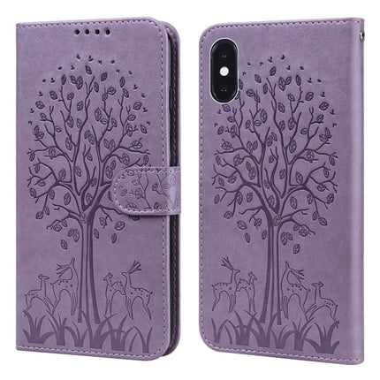 Tree & Deer Pattern Pressed Printing Horizontal Flip Leather Phone Case, For iPhone 13 Pro, For iPhone 13, For iPhone X / XS, For iPhone XR