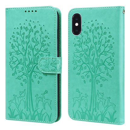 Tree & Deer Pattern Pressed Printing Horizontal Flip Leather Phone Case, For iPhone 13 Pro, For iPhone 13, For iPhone X / XS, For iPhone XR