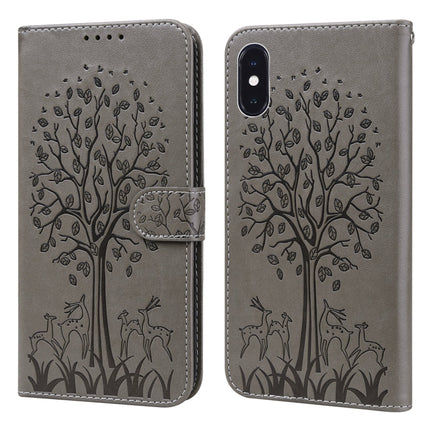 Tree & Deer Pattern Pressed Printing Horizontal Flip Leather Phone Case, For iPhone 13 Pro, For iPhone 13, For iPhone X / XS, For iPhone XR