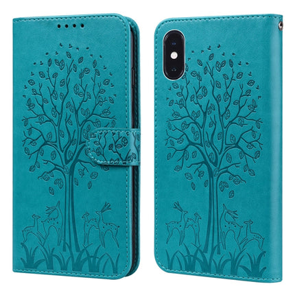 Tree & Deer Pattern Pressed Printing Horizontal Flip Leather Phone Case, For iPhone 13 Pro, For iPhone 13, For iPhone X / XS, For iPhone XR