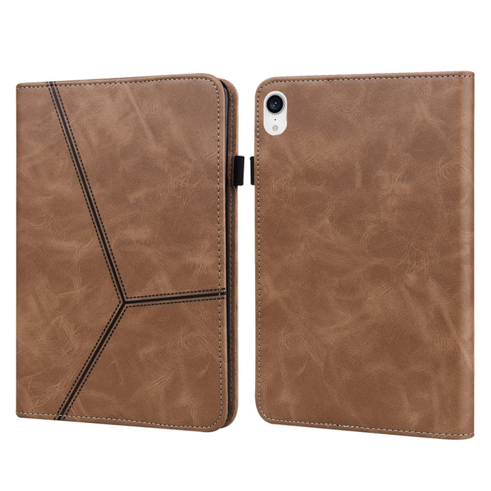 For iPad mini 6 / mini 2024 Solid Color Embossed Striped Leather Case(Brown)
