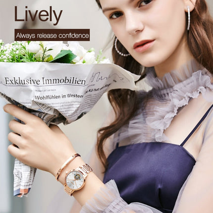 JIN SHI DUN 8812 Women Simple Hollowed Waterproof Automatic Mechanical Watch