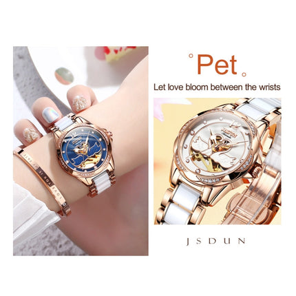 JIN SHI DUN 8831 Women Fashion Diamond Hollowed Waterproof Ceramic Mechanical Watch