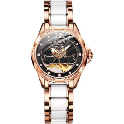 JIN SHI DUN 8831 Women Fashion Diamond Hollowed Waterproof Ceramic Mechanical Watch