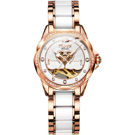 JIN SHI DUN 8831 Women Fashion Diamond Hollowed Waterproof Ceramic Mechanical Watch
